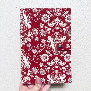 Vintage cloth bound red white floral pattern cottagecore vibes journal notebook